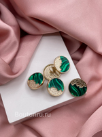 Пуговицы золотистые с изумрудной эмалью