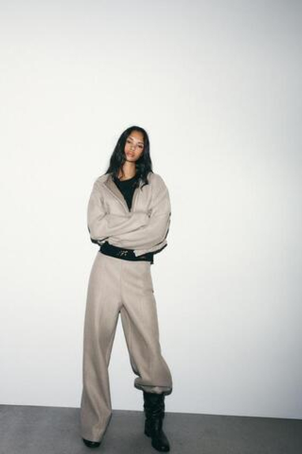 ZARA БРЮКИ С ВЫСОКОЙ ПОСАДКОЙ ИЗ МЯГКОЙ ТКАНИ, СЕРО-КОРИЧНЕВЫЙ