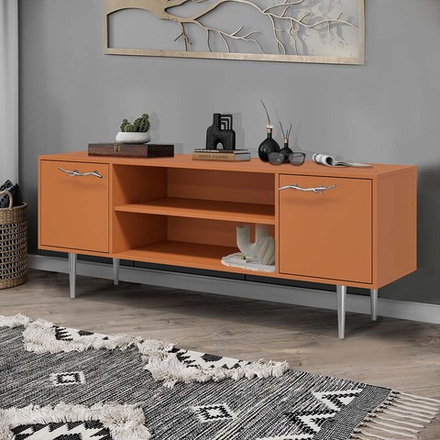 Тумба под ТВ Арт Колор matte 155см Стайл Сильвер Томленый оранжевый матовый