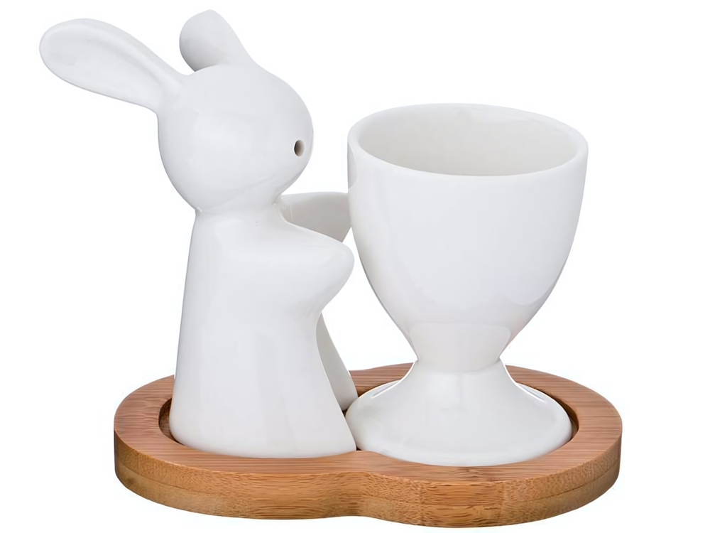Подставка для яйца и солонка "Кролик" на бамбуковой подставке