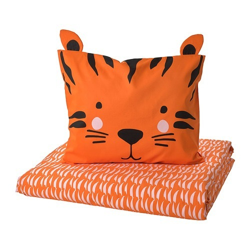 НАТТХЭГЕР NATTHАGER Пододеяльник и наволочка 150x200/50x60 см, оранжевый/тигр