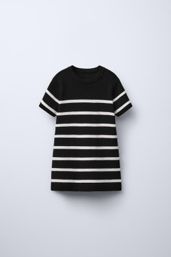ZARA ТРИКОТАЖНОЕ ПЛАТЬЕ В ПОЛОСКУ, ЭКРЮ/ЧЕРНЫЙ