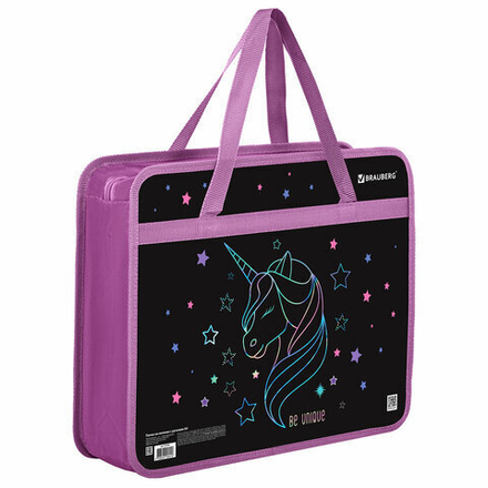 Папка на молнии с ручками BRAUBERG А4, 1 отделение, пластик, 80 мм, "Radiant unicorn", 273369