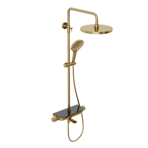 Душевая система Abelsberg Lineara SNS52791BG с термостатом и полкой для ванны и душа, королевское золото