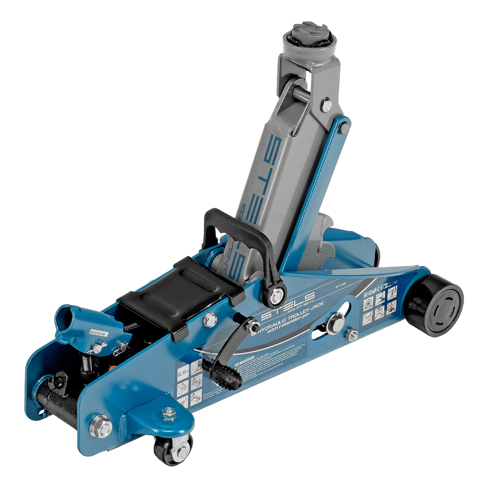 Домкрат гидравлический подкатной с фиксатором, 2.5 т, Safety Pin, 140-385 мм, в кейсе Stels