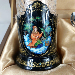 Чайный набор подстаканников (Ручная роспись Палех) №11