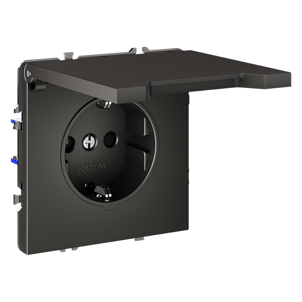 Розетка встраиваемая VOLTUM S70 с заземлением, защитными шторками и крышкой 16А, (титан)