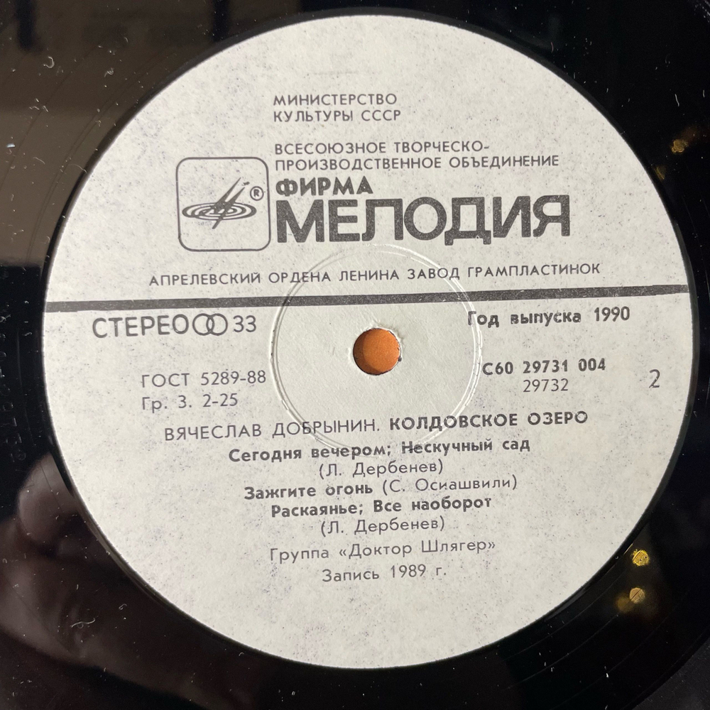 Винтажная виниловая пластинка LP Вячеслав Добрынин Колдовское Озеро (СССР 1990)