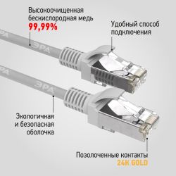 Патч корд ЭРА F/UTP экранированный 15 м, категория 5e, серый Cu
