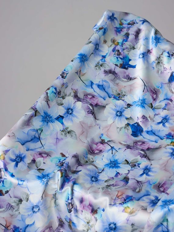 Атлас-стрейч бельевой оптом арт. 1007, Китай, принт цветы