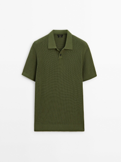 Massimo Dutti Трикотажная рубашка-поло с короткими рукавами, зеленый
