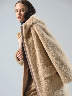 Шуба из 100% шерсти мериноса, бежевая, Severina