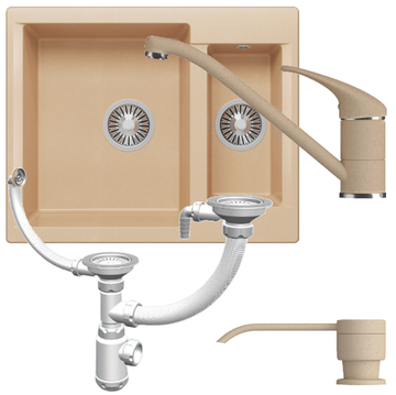 Мойка POLYGRAN BRIG-620 бежевый №27, смеситель НИЗКИЙ КРАН СТАНДАРТ бежевый