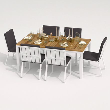 Обеденная группа Ideal Patio ТЕЛЛА  ГИРА  каркас белый, стол тик 180, ткань антрацит