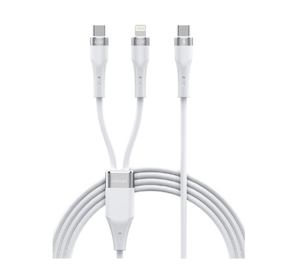 Кабель 2-in-1 Mietubl MTB-DCODTC08 Type-C to Lightning+Type-C PD60W+27W 3A 1.2м Silicone White