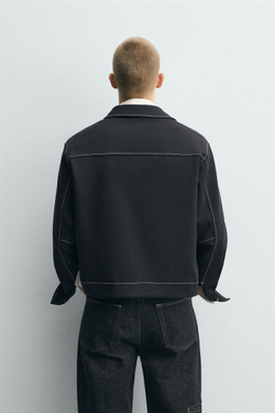 ZARA КУРТКА-РУБАШКА С КОНТРАСТНОЙ ОТСТРОЧКОЙ, МОРСКОЙ ТЕМНО-СИНИЙ