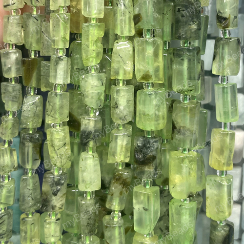 Пренит ок.11х7 мм, бусины - цилиндры (нить 38 см)