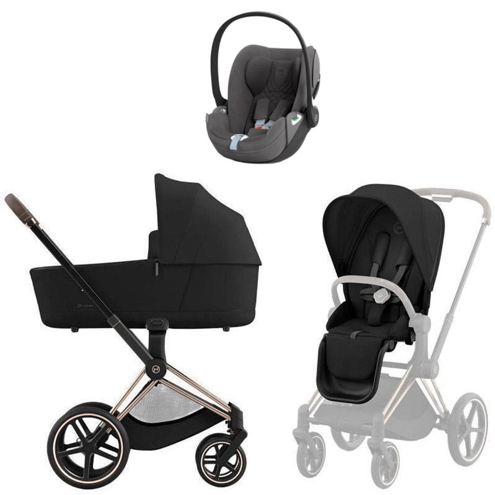 Коляска Cybex Priam IV Rosegold complete Cloud T Mirage Grey Plus Base T 3 в 1 Sepia Black
