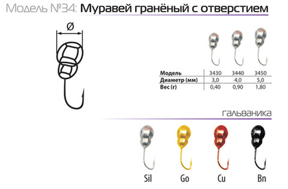 Мормышка вольфрамовая Spider 3440 Муравей граненый с отверстием (4мм, 0.9гр)
