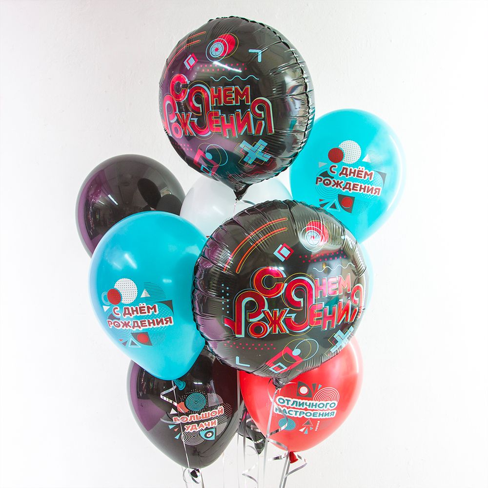 Шар (18"/46 см) Круг, Лайк Тайм, Будь в тренде, #LikeTime, С Днем Рождения!, Черный, 1 шт. в упак.