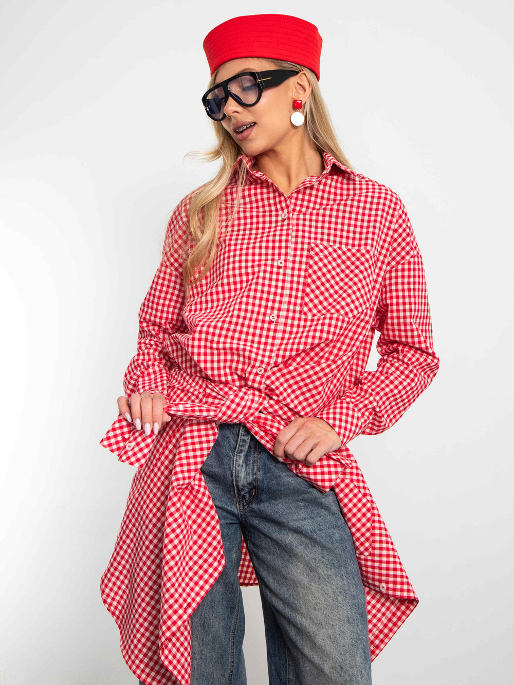 Рубашка Модная клеточка красно-белого цвета