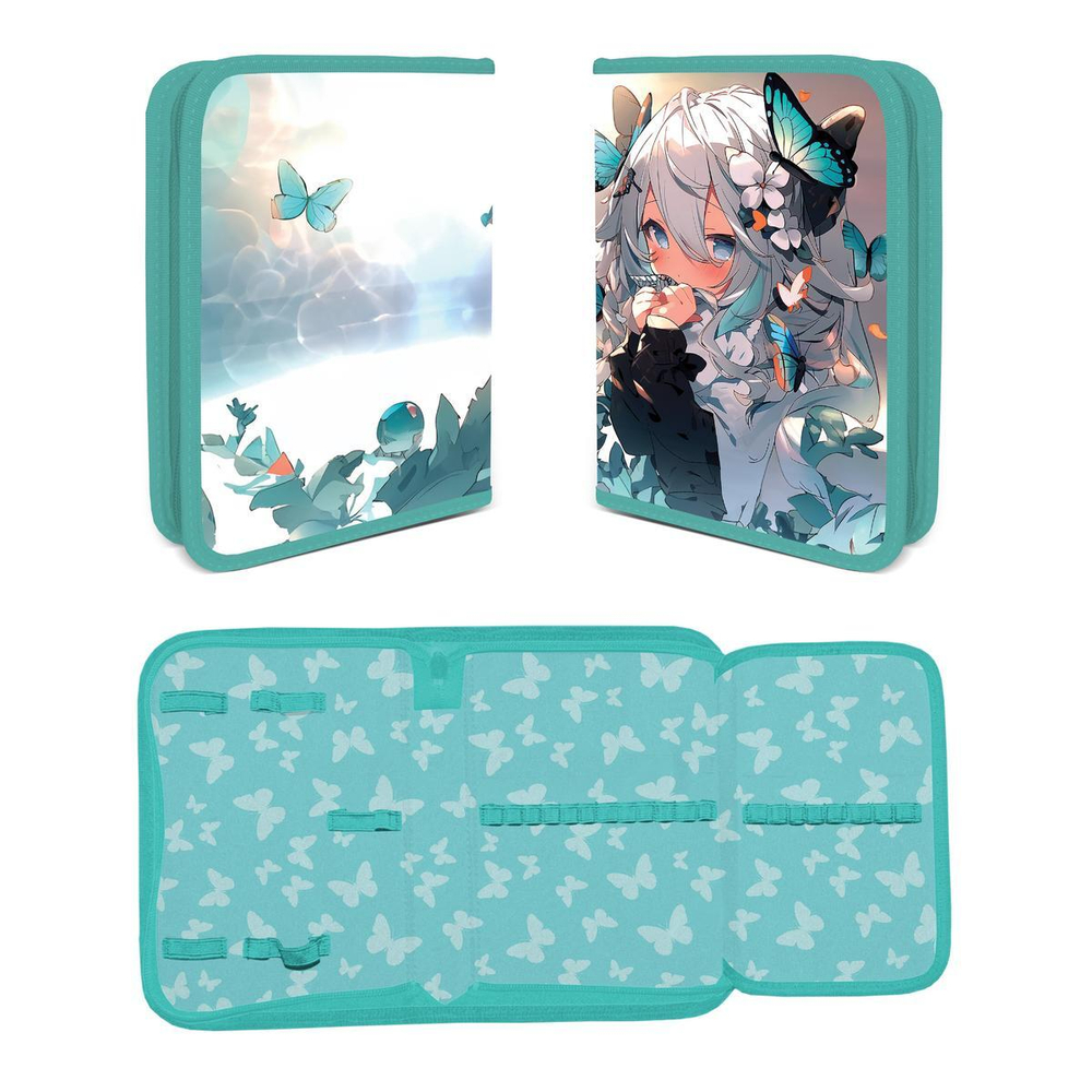 Пенал-книжка с одним отделением на молнии 20х13х4см мятный "Аниме" (Академия Групп)