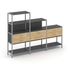 Shelf System Трехсекционный стеллаж четырех/трех/двухярусный с ящиками SN.STM-431 Антрацит/Тиквуд Св