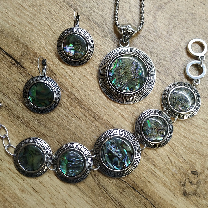 Набор бижутерии Колье + Браслет + Серьги, с перламутром гелиотис, форма круг 25 мм, 48 см, 20 см