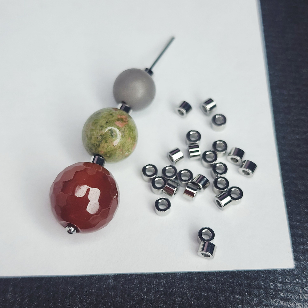 Бусина цилиндр, разделительная, сталь, 3×2мм, проставочная бусина