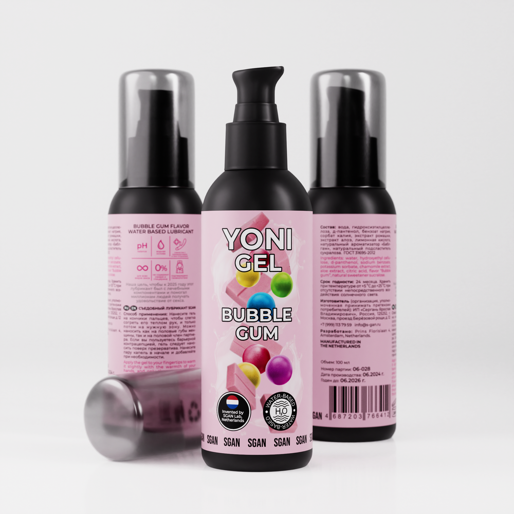 Сьедобный гель на водной основе SGAN Yoni Gel, Bubble Gum, 100 мл.