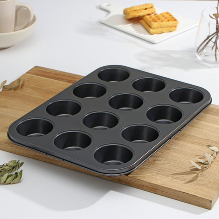 Форма тефлоновая для выпечки маффинов "Жаклин" 12 ячеек d=6,5 см., 35*26*3 см.