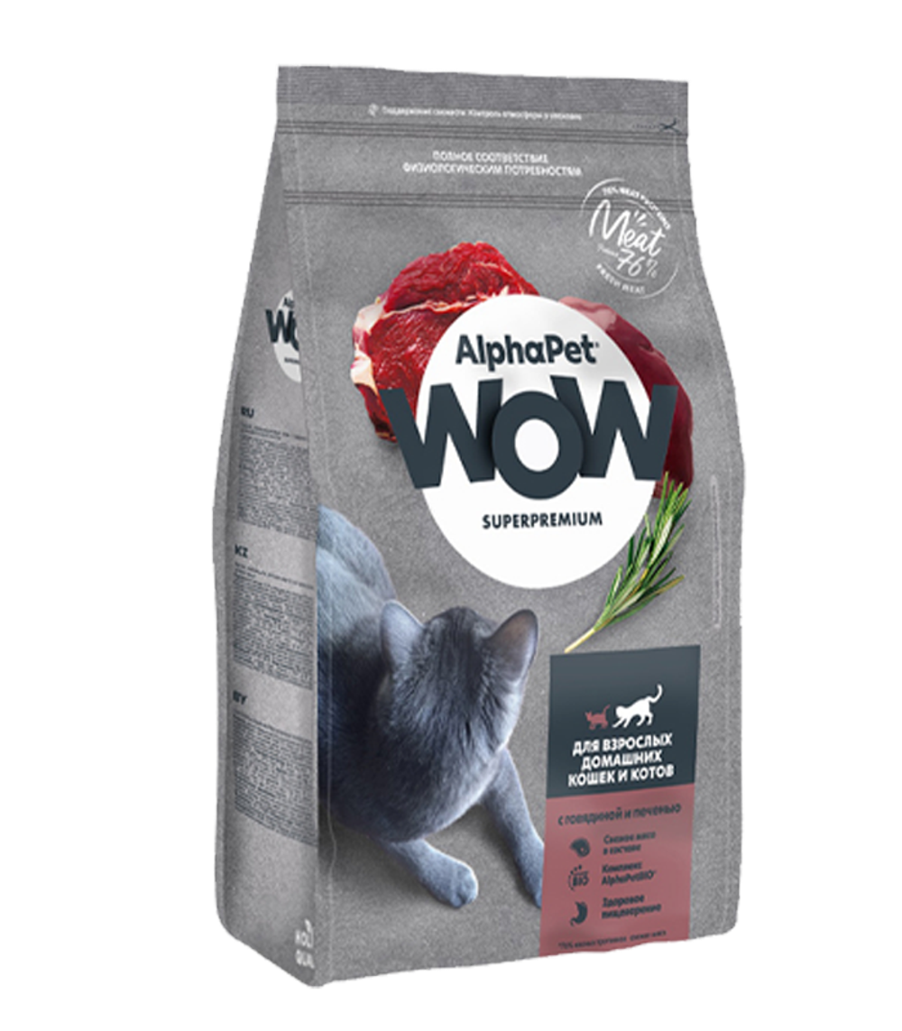 AlphaPet WOW Adult для кошек с говядиной и печенью 750гр.