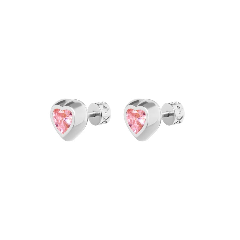 Серьги Розовый Камень с Сердцем – Серебро