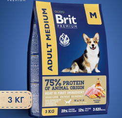 BRIT PREMIUM, Сухой корм с курицей для взрослых собак средних пород "Dog Adult Medium", 3кг, 5049950