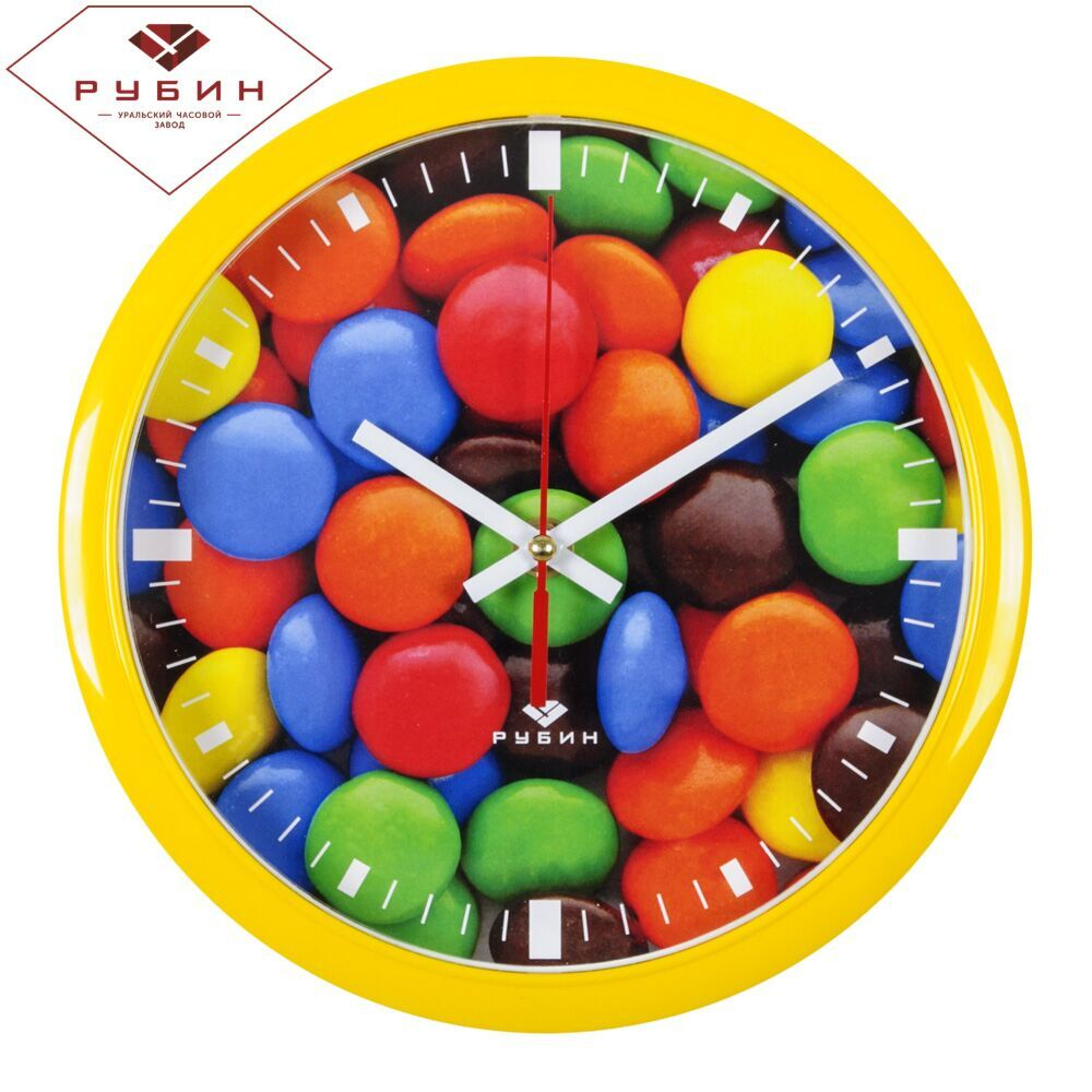 Часы 21 Bek настенные  2222-109 круг d=22см, корпус желтый "Маленькие конфетки" "Рубин"