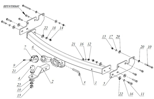 Фаркоп под квадрат для Great Wall Hover H3 new (кроме diesel) / Derways H3, c 2014-, Бизон.FA 0853-E