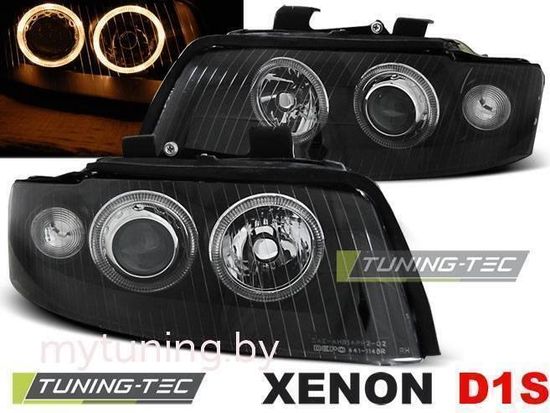 Передние фары angel eyes black D1S для Audi A4 B6