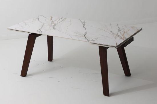 Стол BETIS 180 MATTE GILDED WHITE SOLID CERAMIC / Орех