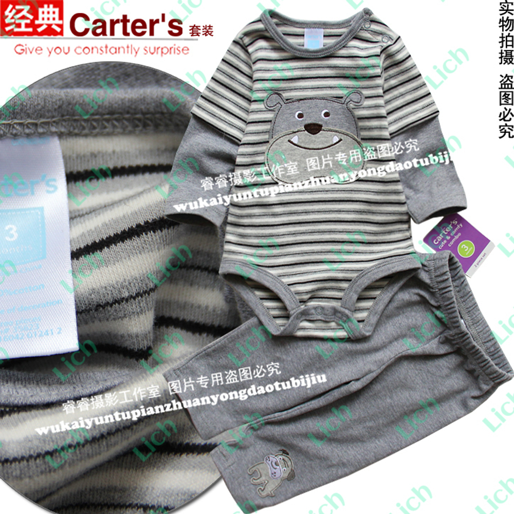 Комплект: боди с длинным рукавом и штаны с аппликацией бульдога