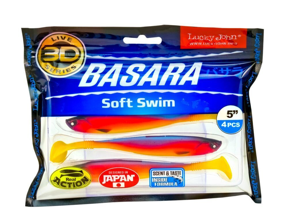 Виброхвост LUCKY JOHN Basara Soft Swim 3D, 5.0in (127 мм), цвет PG06, 4 шт.