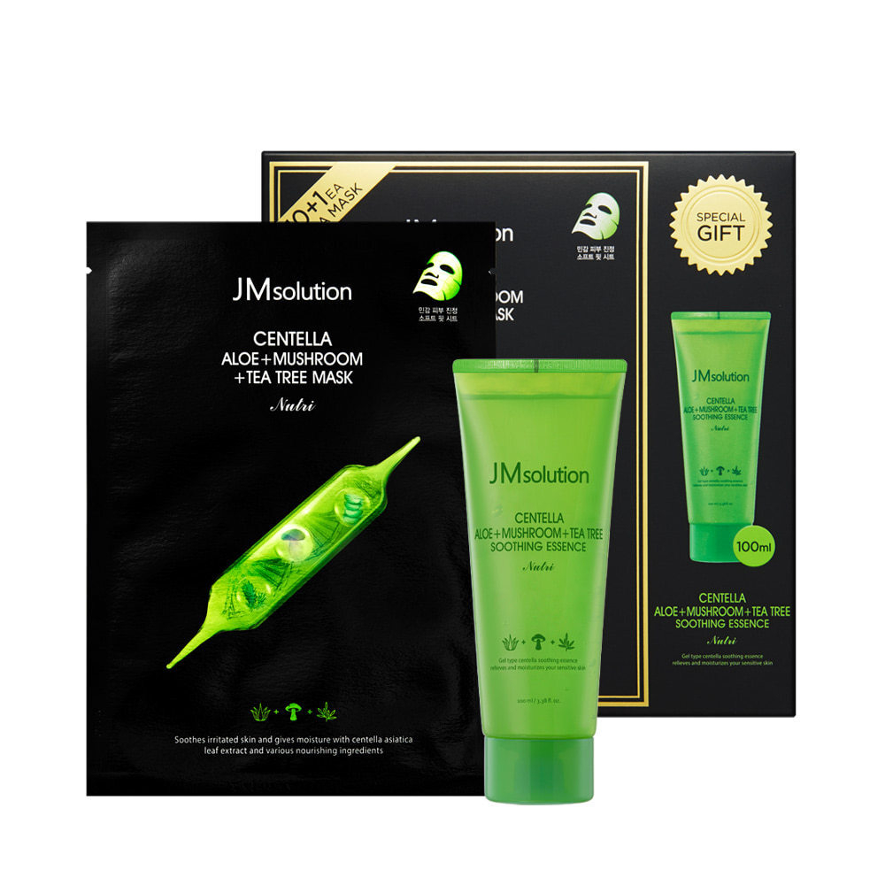 Набор для ухода за кожей лица JMsolution Centella Aloe + Mushroom + Tea Tree Mask and Soothing Essence 11 шт * 30 мл + 100 мл