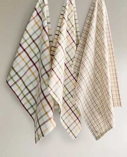 ZARA HOME КУХОННОЕ ПОЛОТЕНЦЕ В КЛЕТКУ (НАБОР ИЗ 3 ШТ.), ЗЕЛЕНЫЙ