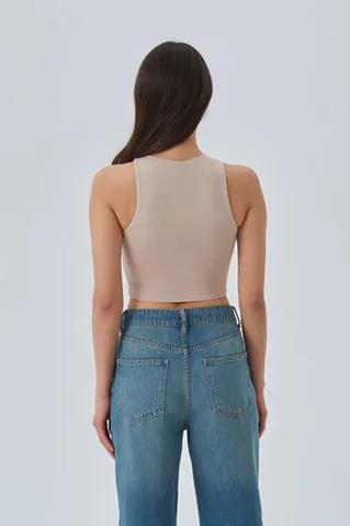 Кроп майка из хлопка цвета беж