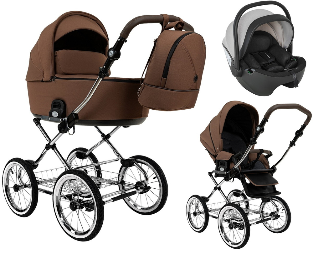 Детская коляска Roan Bass Next Classic d14 2.0 3 в 1 с автокреслом Pituso Baesa Pro Black,Beige Canopy BSNC/91/2 Mocha Mousse/Black/руч.Cappuccino