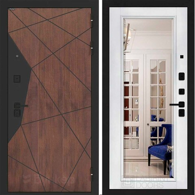 Входная дверь Бункер BN-14 - Зеркало Белый софт, фацет с багетом 16мм