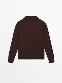 Massimo Dutti Трикотажный свитер поло из 100% кашемира, гранатовый