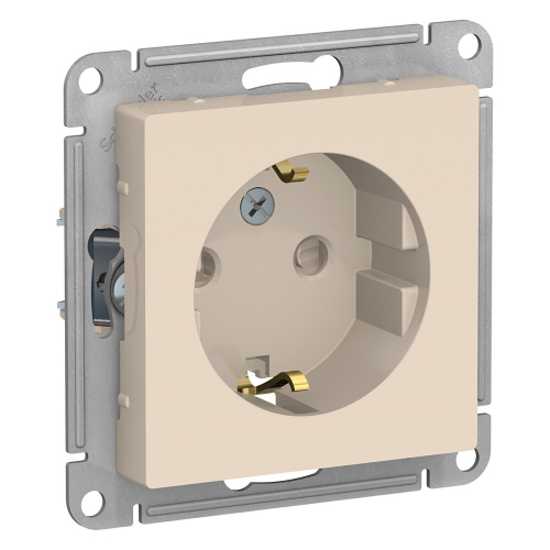 Atlas Design Розетка с/з со шторками, 16А, механизм Бежевый