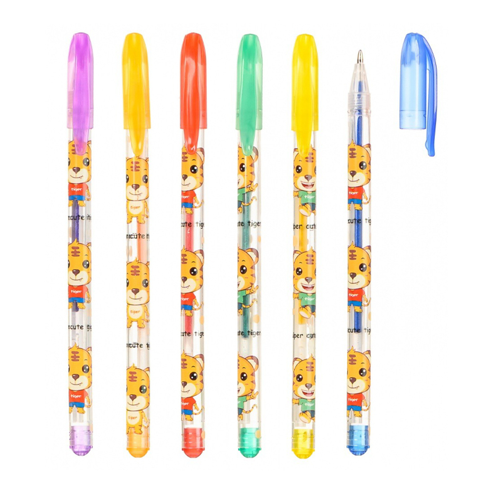 Ручка гелевая, Basir, цветные чернила, серия "Тигры", ароматизированная с блёстками, 24 шт