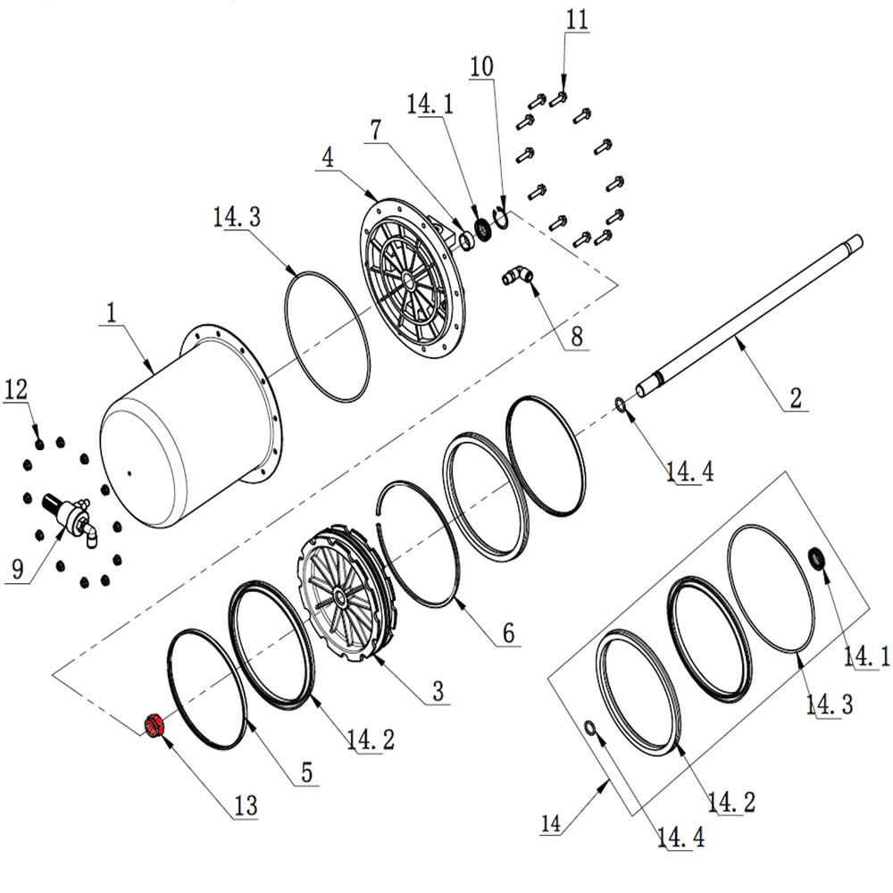 Гайка штока цилиндра отжима V521, V524, V526, V526U, V624, V626, V626IT, V730