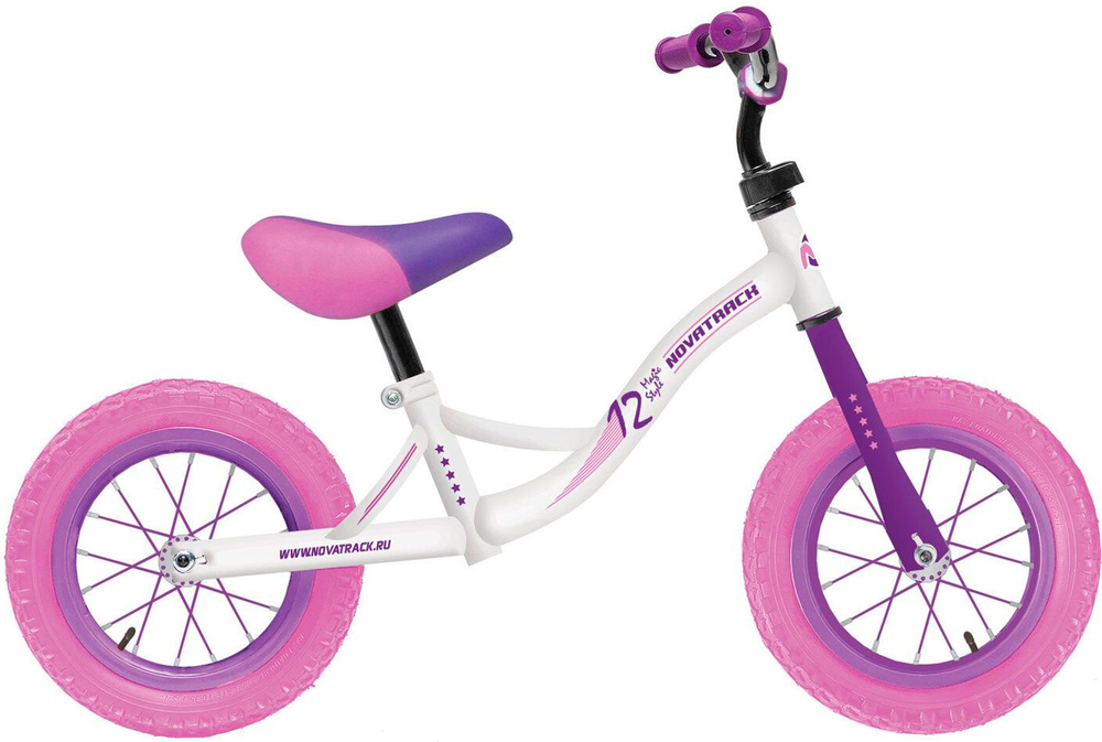 Беговел 12" NOVATRACK Magic белый, цветной спицованный обод, камера, покрышка
